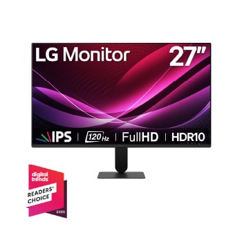 Vista frontal de Monitor LG IPS Full HD de 27" con 120Hz y diseño sin bordes 27U411A-B